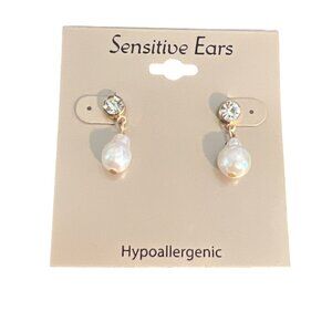 Gold Tone Hypoallergenic Earrings Crystal Stud Faux Pearl Drop Sensitive Ear NEW